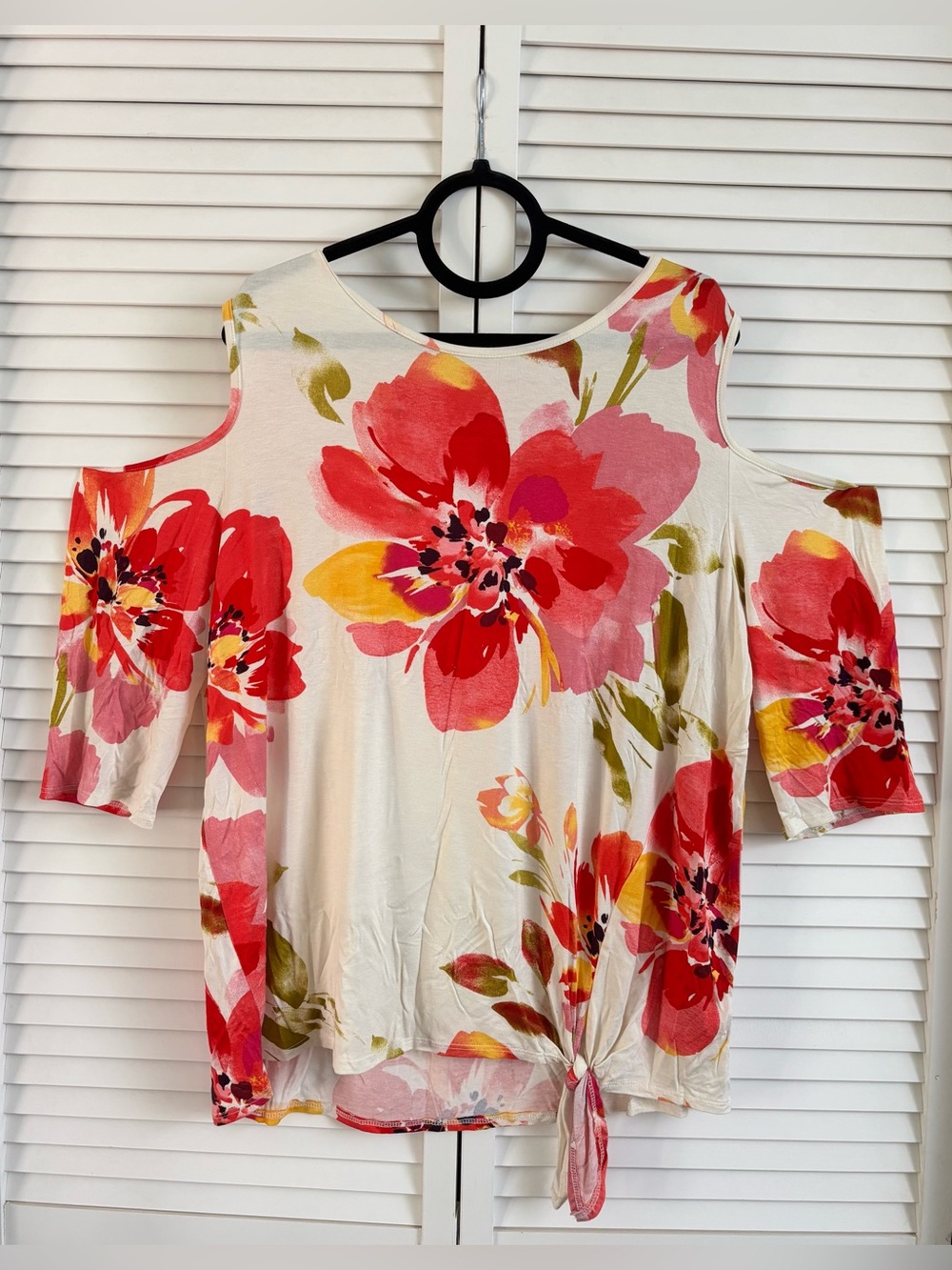 e.Luna Cold-Shoulder Floral Tie-Hem Top, Size: 2X, NWOT